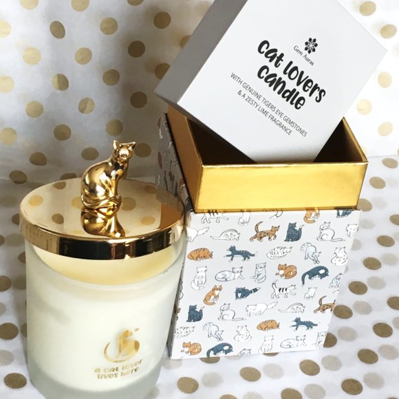 Collectible Cat Lover Gem Candle with Tiger's Eye Gemstone Limited Edition - Picture 11 of 16